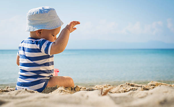 istock The cute baby boy playing on the beach 478630682