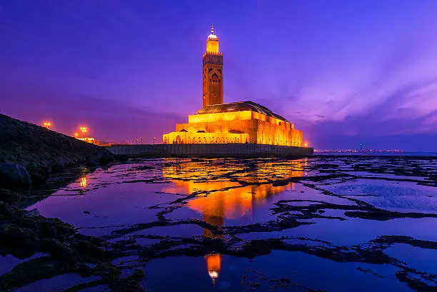 Hassan II Mosque during the sunset in Casablanca, Morocco