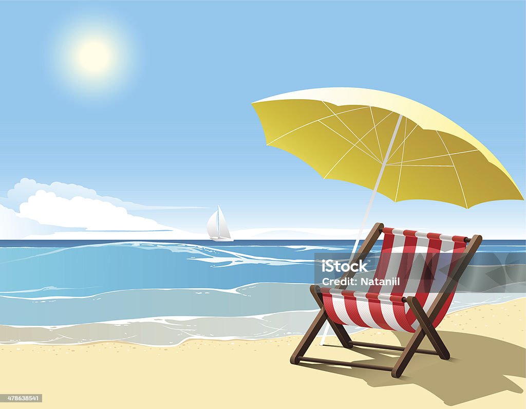 Beach A cosy beach chair and a bright yellow umbrella on a beach Beach stock vector