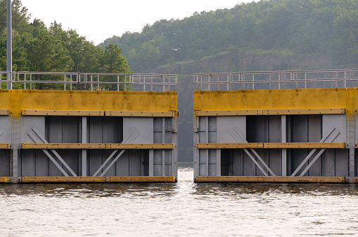 Lock Gates opening on the Warrior River in Alabama.