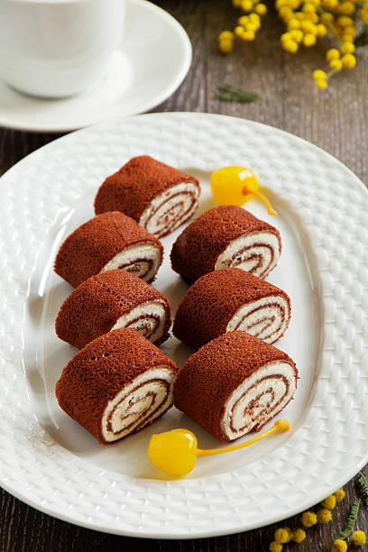 istock Rolls of chocolate pancakes with cottage cheese. 478642577