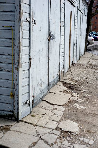 Locked Old Shed or Storage in Disrepair stock photo