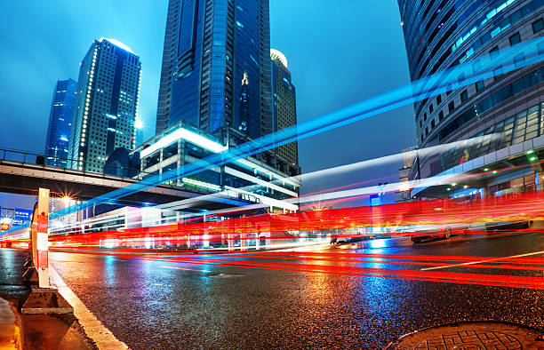 istock light trails on the modern building background in shanghai china 478644221