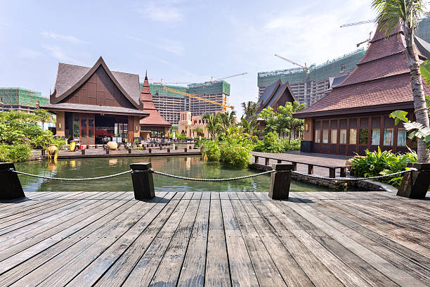istock resort building exterior with wooden board 478647341