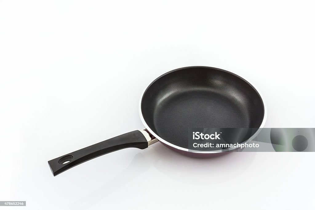 Black frying pan with handle. Black frying pan with handle on white background. 2015 Stock Photo