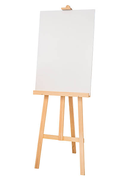 Painting stand wooden easel with blank canvas poster sign board stock photo