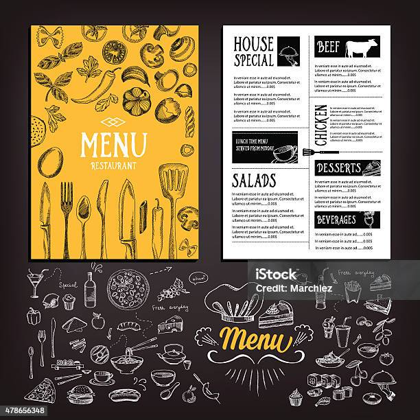 Cafe Menu Food Stock Illustration - Download Image Now - Menu, Doodle, 2015
