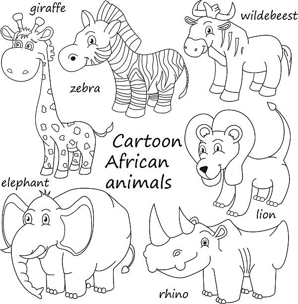 Cartoon Outline African Animals Vector Stock Illustration - Download Image  Now - 2015, Africa, Animal - iStock
