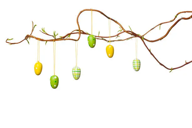 Easter Branches - with Easter Eggs, Isolated on White