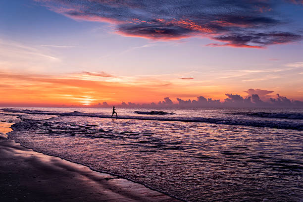 istock Solitary swimmer with ocean sunrise or sunset 478658926