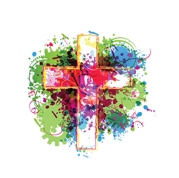 красочные векторные фон с крестом - religious symbol cross shape cross abstract stock illustrations