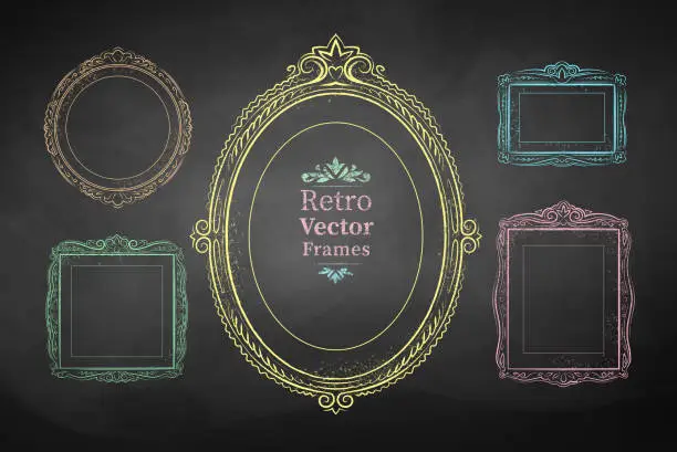 Vector illustration of Chalk drawn vintage frames.