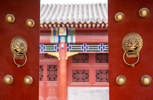 The upward perspective of Chinese pavilions and towers