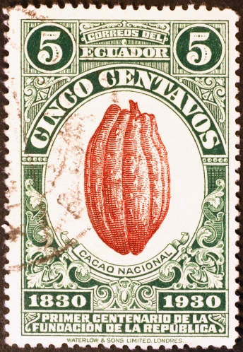 Cocoa fruit on old ecuadorian stamp of late 20's.