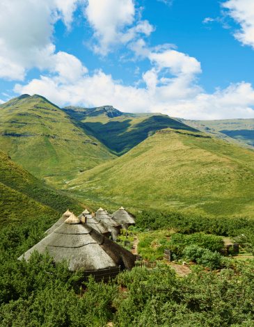 A shot of a village in the mountains in Lesotho