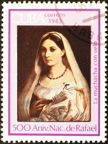 La velata, famous painting by Raphael on stamp of Cuba