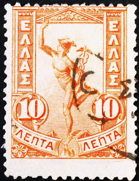 istock Mythological God Mercury on greek postage stamp 478672645