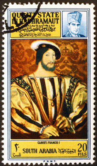 Portrait of Francis I by renaissance painter Jean Clouet, stamp