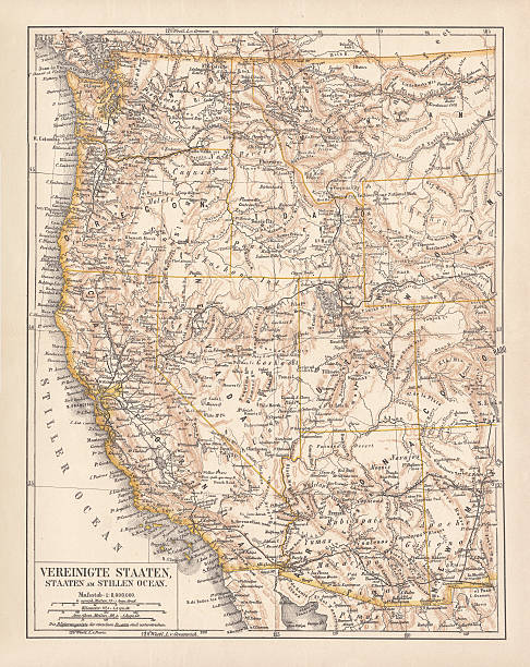 illustrations, cliparts, dessins animés et icônes de états-unis d'amérique, côte ouest, publié en 1878 - montana map usa old