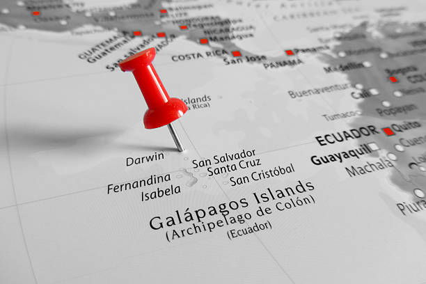 Red marker over Galapagos Islands stock photo
