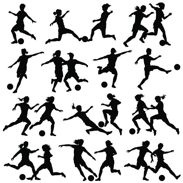 illustrations, cliparts, dessins animés et icônes de femmes jouant au football - soccer player soccer sport people