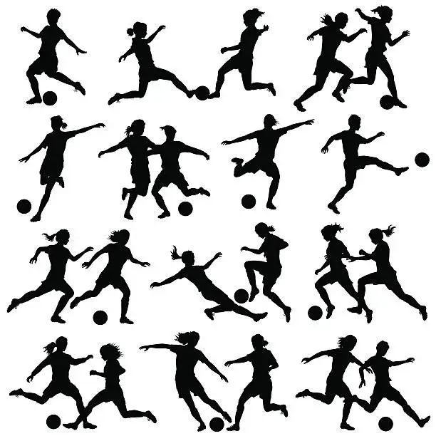 Vector illustration of Women playing football