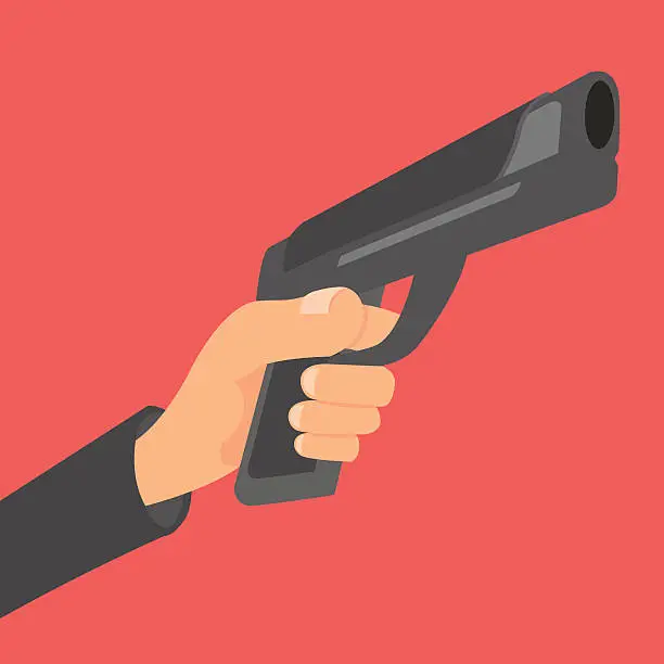 Vector illustration of Hand holding a gun and aiming