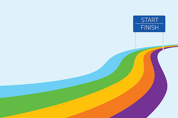 Start and finish line with colorful path vector art illustration