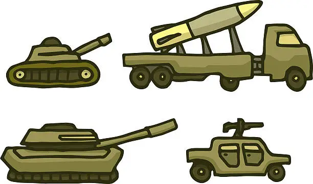 Vector illustration of Cartoon military war vehicle set