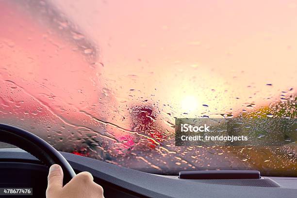 Driving Onto A Highway At Sunset Stock Photo - Download Image Now - Windshield, Rain, Summer