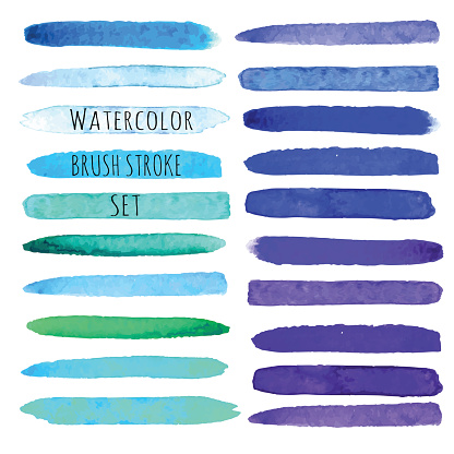 Watercolor brush vector strokes. Cold colors brush stroke set. Vector