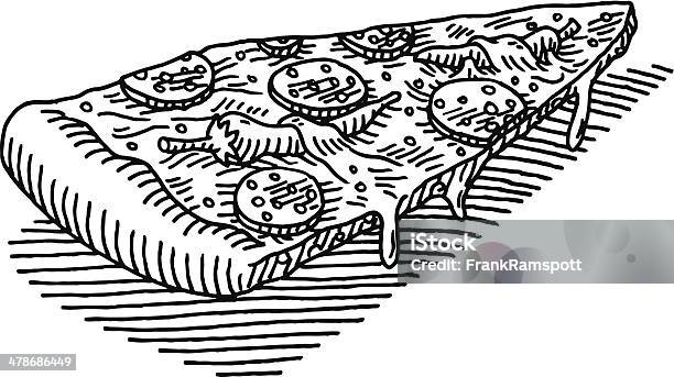 Slice Of Pizza Diavolo Food Drawing Stock Illustration - Download Image Now - Food, Pizza, Slice of Food