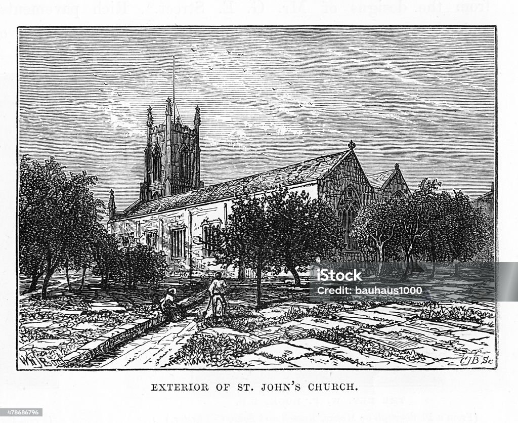 St. John's Kościół, Leeds, Anglia wiktoriańskim Engraving - Zbiór ilustracji royalty-free (Leeds)