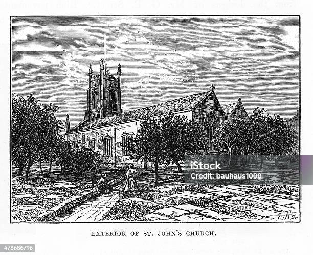 St Johns Kościół Leeds Anglia Wiktoriańskim Engraving - Stockowe grafiki wektorowe i więcej obrazów Leeds