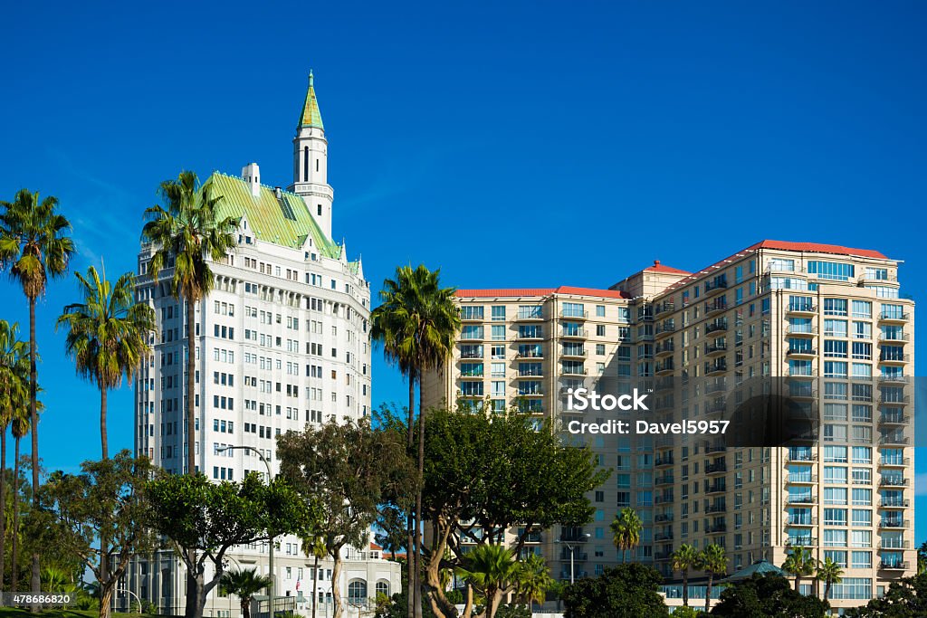 Highrise architecture in Long Beach, CA Two highrise condominium buildings in Long Beach, CA.  The one on the left is a landmark tower, known as Villa Riviera, built in a French Gothic style. France Stock Photo