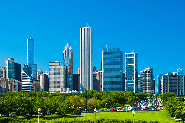 istock Chicago downtown skyline, Grant Park, and traffic jam 478686826