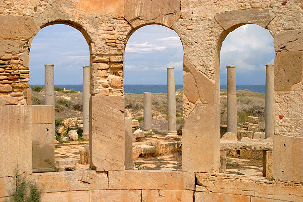 Leptis Magna Roman archaeological site, Tripoli, Libya. stock photo