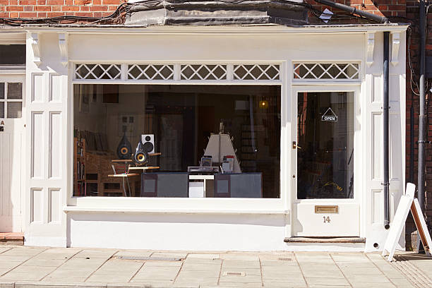 istock Record, CD and hi-fi shop front exterior 478693576