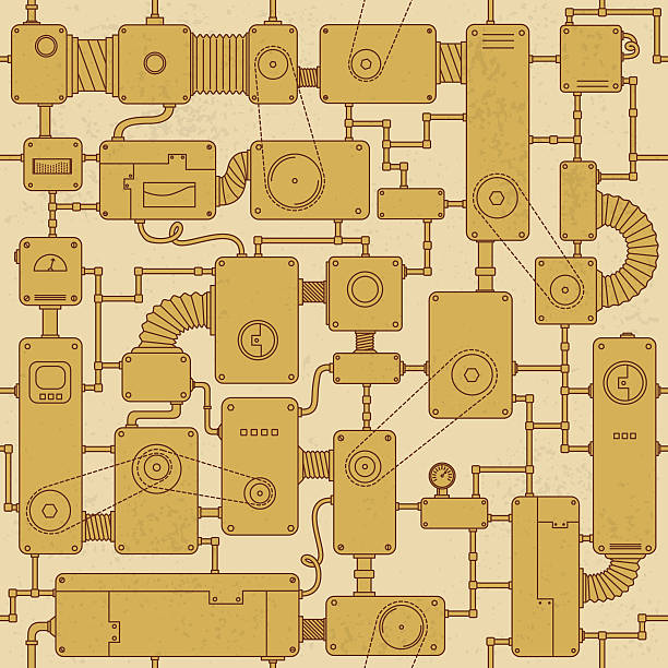 ilustrações, clipart, desenhos animados e ícones de steampunk máquina de fundo sem costura - gear vector engine machine