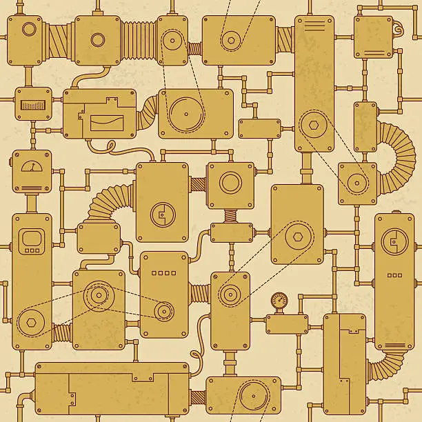 Vector illustration of Steampunk machine seamless background