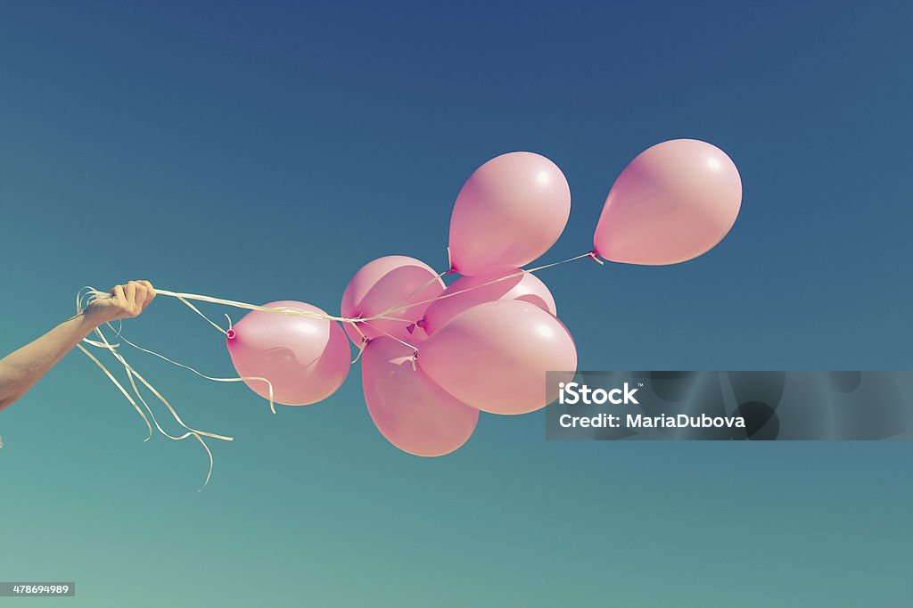 pink balloons pink balloons on the backgrounds of the sea Balloon Stock Photo
