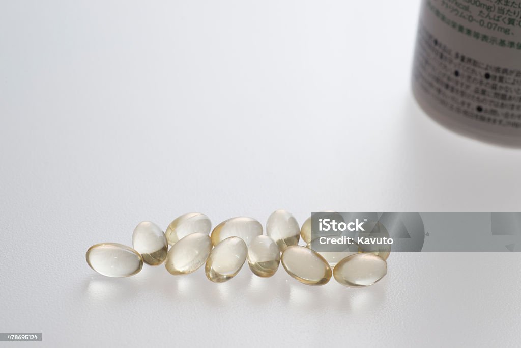 Vitamin E Soft Capsule with Bottle with Japanese Prescription 2015 Stock Photo