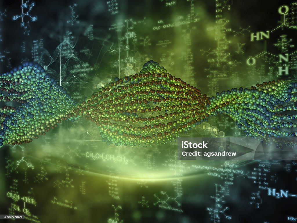 Synergies of Chemistry Molecular Dreams series. Interplay of conceptual atoms, molecules and fractal elements on the subject of biology, chemistry, technology, science and education Arrangement Stock Photo