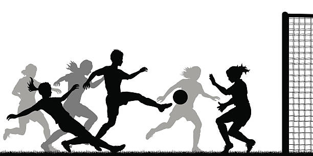 ilustraciones, imágenes clip art, dibujos animados e iconos de stock de señoras de fútbol - volley kick