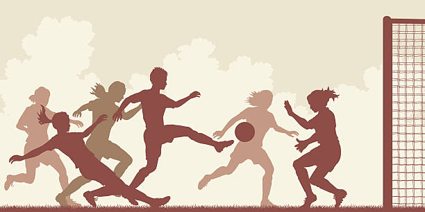 ilustraciones, imágenes clip art, dibujos animados e iconos de stock de mujeres de fútbol - volley kick