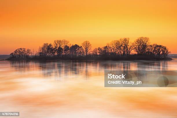 Sunrise Over Foggy Lake In Early Spring Stock Photo - Download Image Now - 2015, Autumn, Backgrounds
