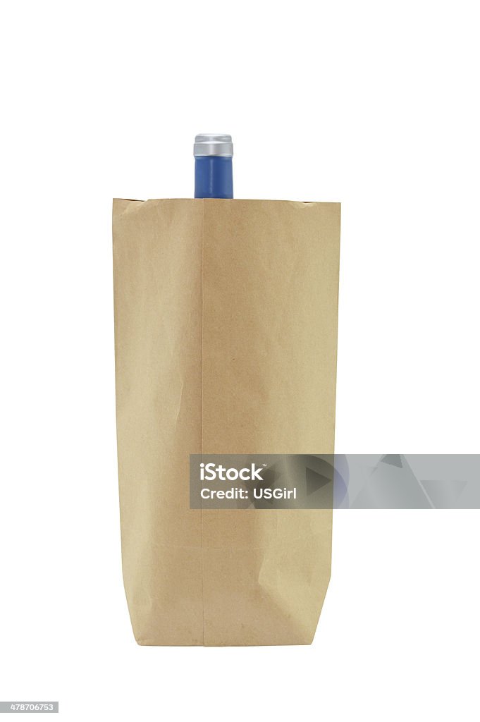 Brown Shopping Bag with Wine Bottle Brown Shopping Bag with Wine Bottle isolated on white background Alcohol - Drink Stock Photo