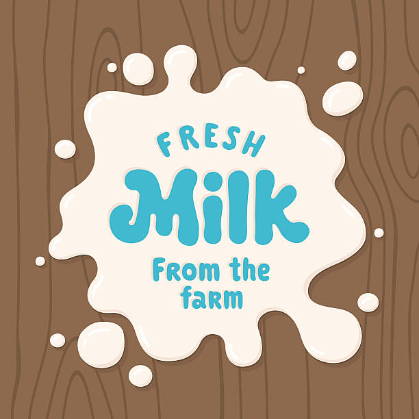 ilustrações de stock, clip art, desenhos animados e ícones de leite espirrar ilustração. sopre e lettering em fundo de madeira - dairy farm liquid food and drink splashing