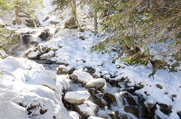istock Flowing water stream in winter landscape 478711219