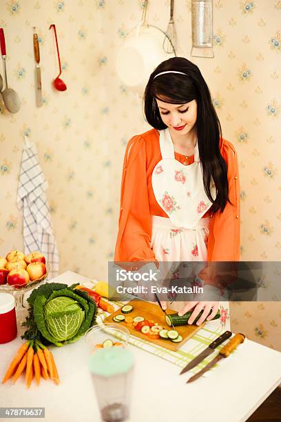 Young Woman In The Kitchen Stock Photo - Download Image Now - 1950-1959, Kitchen, One Woman Only